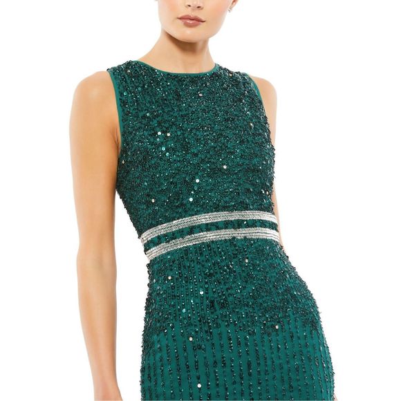 MAC DUGGAL SLEEVELESS HIGH NECK BEADED MIDI SHEATH DRESS - Picture 3 of 9